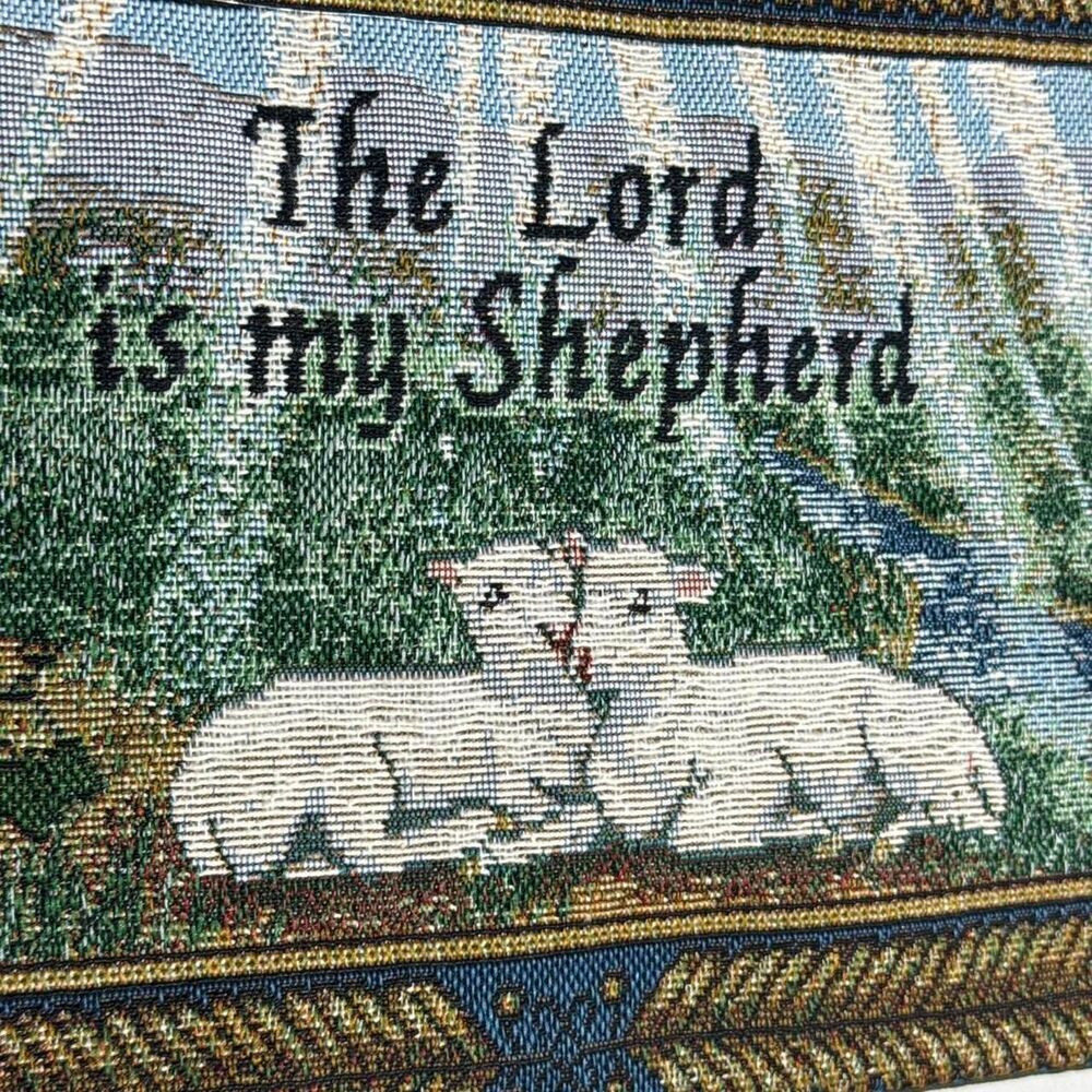 The Lord is My Shepherd Psalm 23 cotton woven tapestry needlepoint wall hanging - Picture 3 of 7